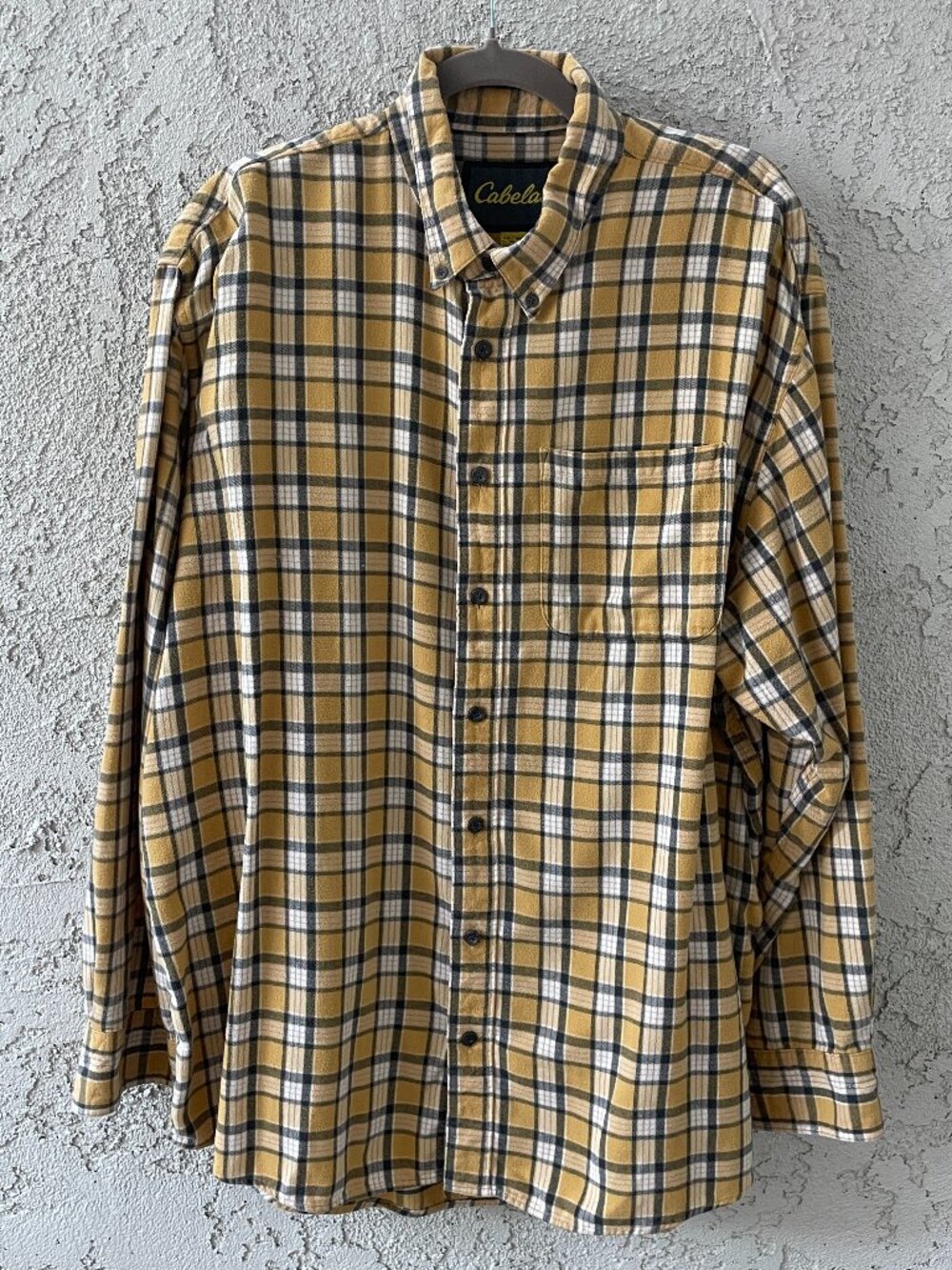 Cabela's Mens Yellow Plaid Flannel Long Sleeve Button Down Shirt Tall 2XLT